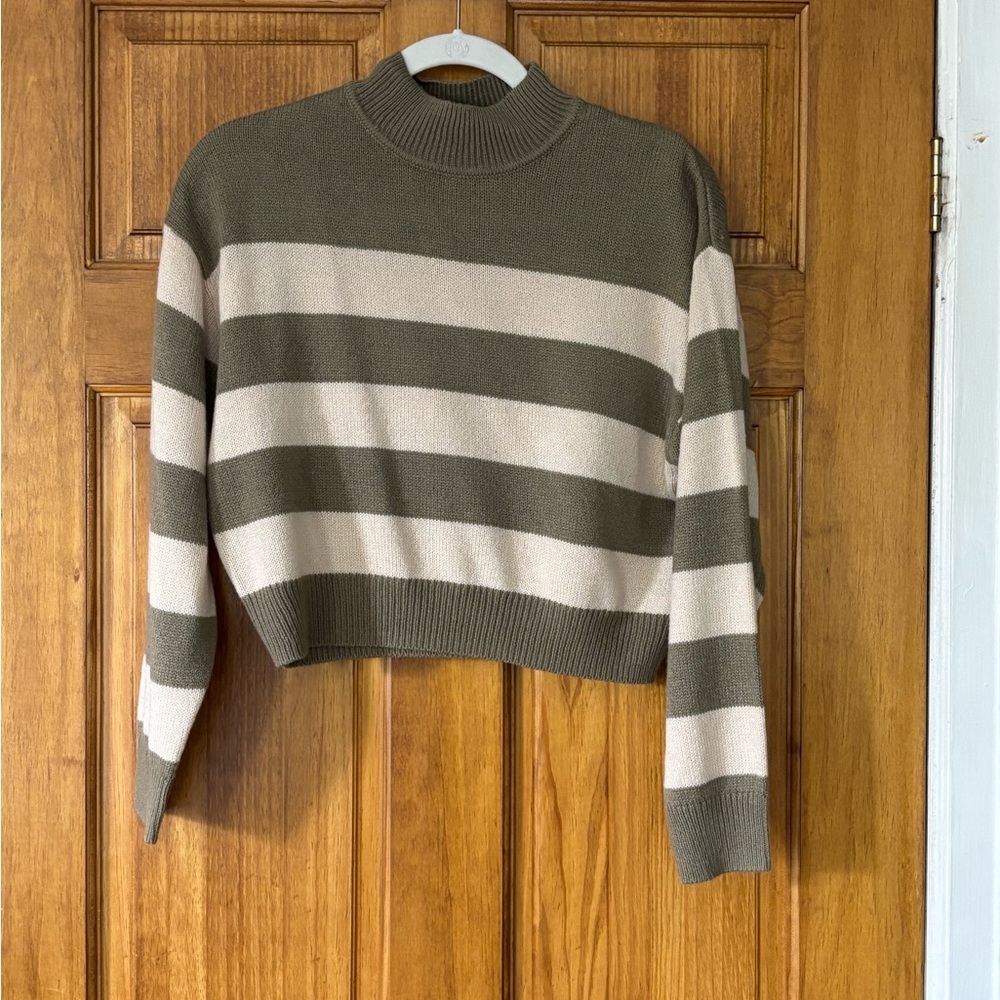 Striped Olive and Cream Cropped Sweater